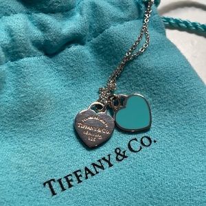 Tiffany & Co. Blue Enamel Double Heart Necklace